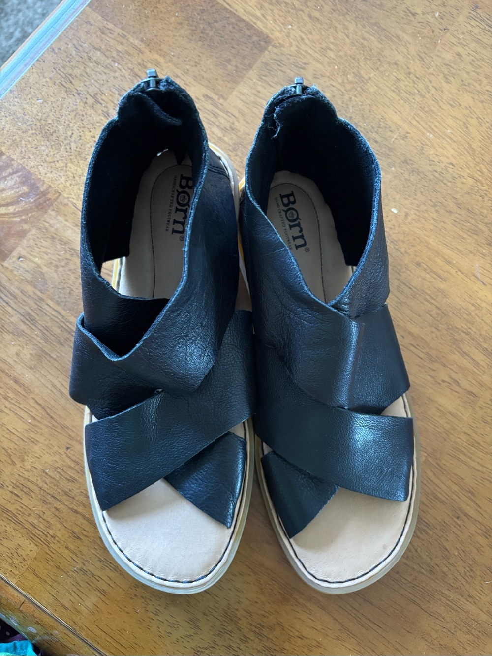 Born Black Leather Wrap-Strap Sandals
